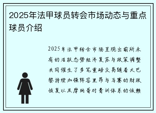 2025年法甲球员转会市场动态与重点球员介绍